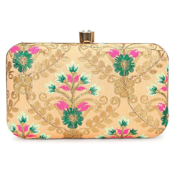 Hand Crafted Desner Box Clutch, Zari Embroidery Hand Clutch :] - Picture 2 of 8